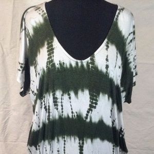 May Pink Olive Tie Dye Draped Mini Vneck dress SzM